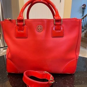 TORY BURCH BRIGHT ORANGE SAFFIANO LEATHER ROBINSON HANDBAG SHOULDERBAG PURSE
